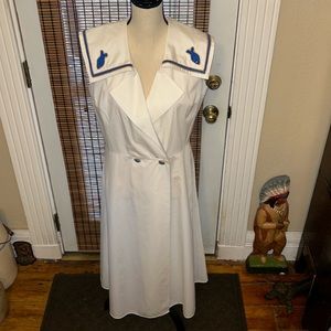 Emily In Paris x My Beachy Side Nautical Sailor Collar White Duster Dress Sz LG